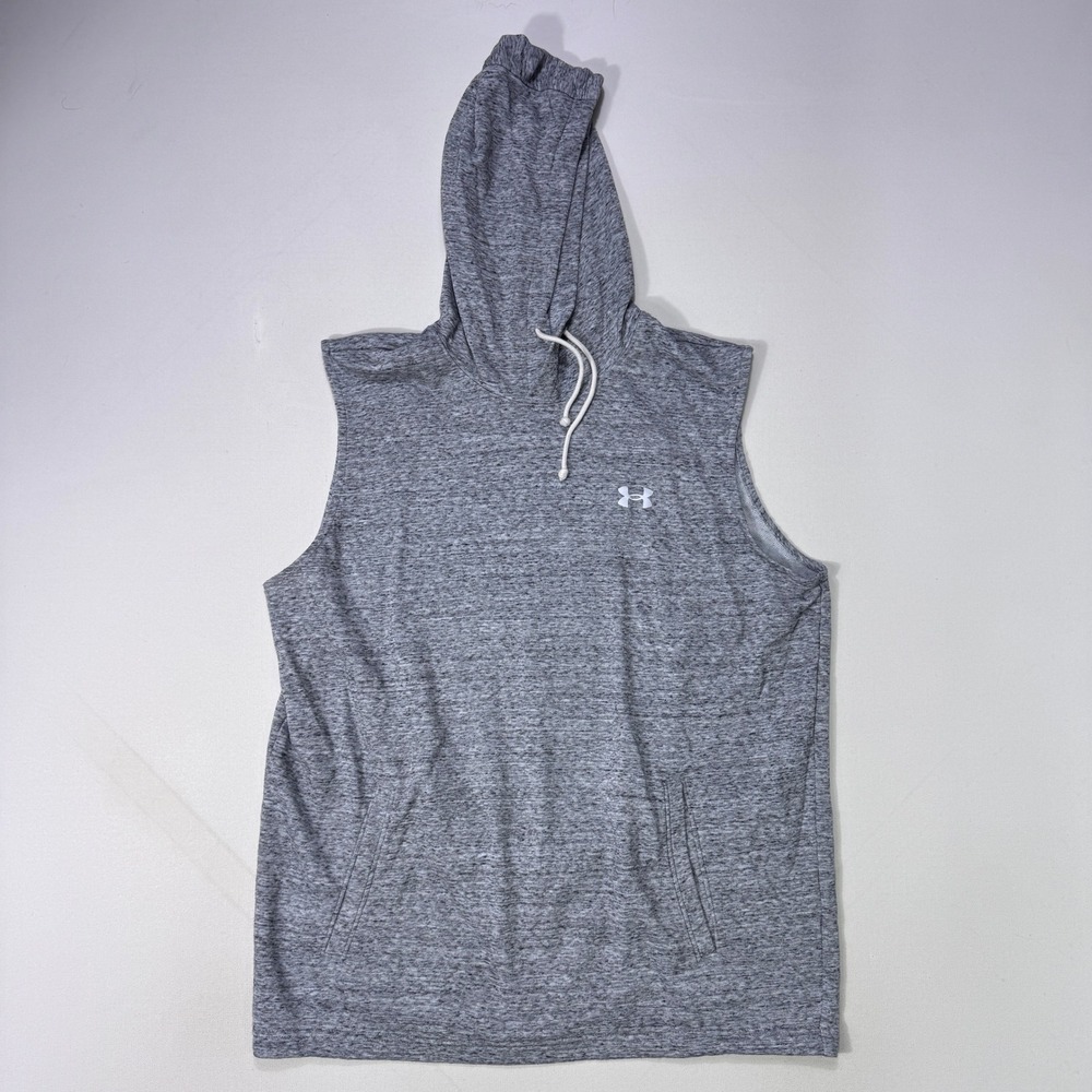 Under Armour Mens Sleeveless Hoodie Gray Heather XL 1376765 Gym Training Vest